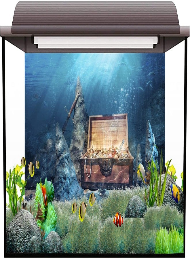 AWERT 48x24 inches Underwater Aquarium Background Opened Treasure Chest with Bright Gold Treasure Box Adventure Water Wealth Pirate Fish Tank Background Vinyl Background - Image 2